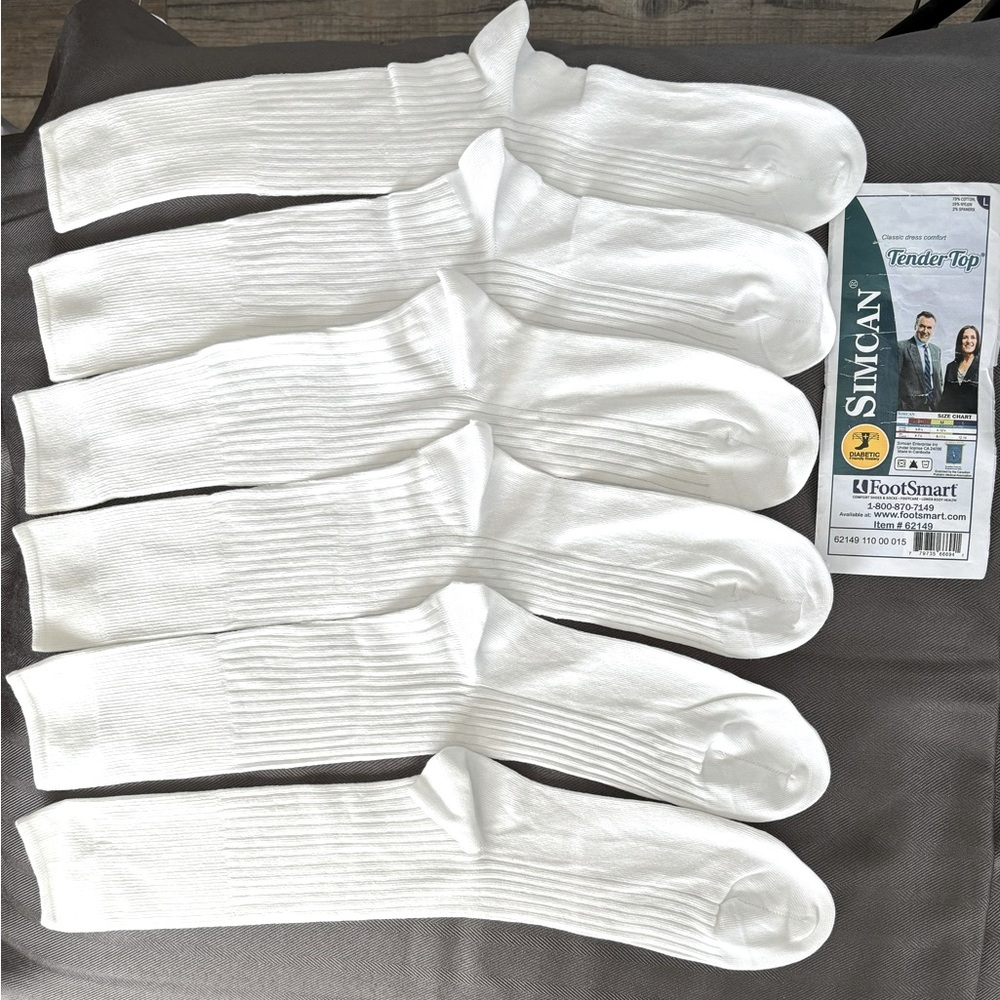 Footsmart Men's Large White Dress Socks 3 Pair Pack Sizes 12-16 New in Package
